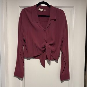 Wilfred Free Mauve Tie-Front Cropped Long Sleeve Blouse